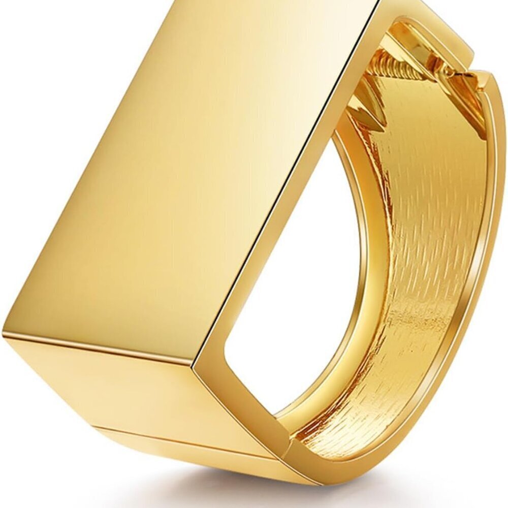 Wide Chunky Gold Cuff Bracelets for Women with Hammered Open Design and Rhinesto
